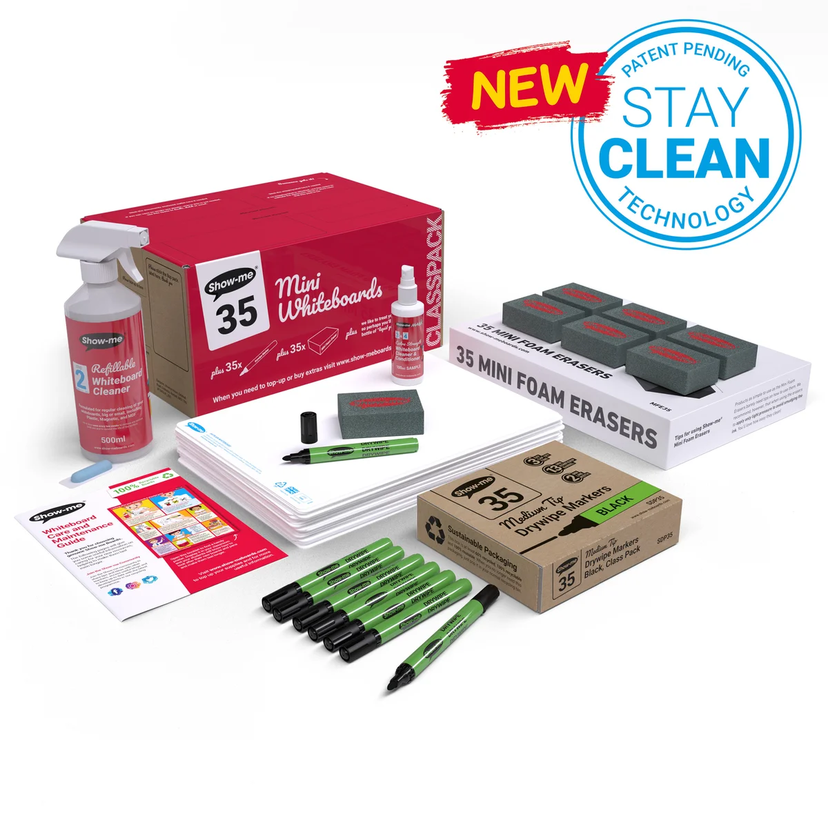 Show-me StayClean A4 Whiteboards Plain/Plain (35 boards pens and erasers + Free cleaners) C/SMB - Image 4