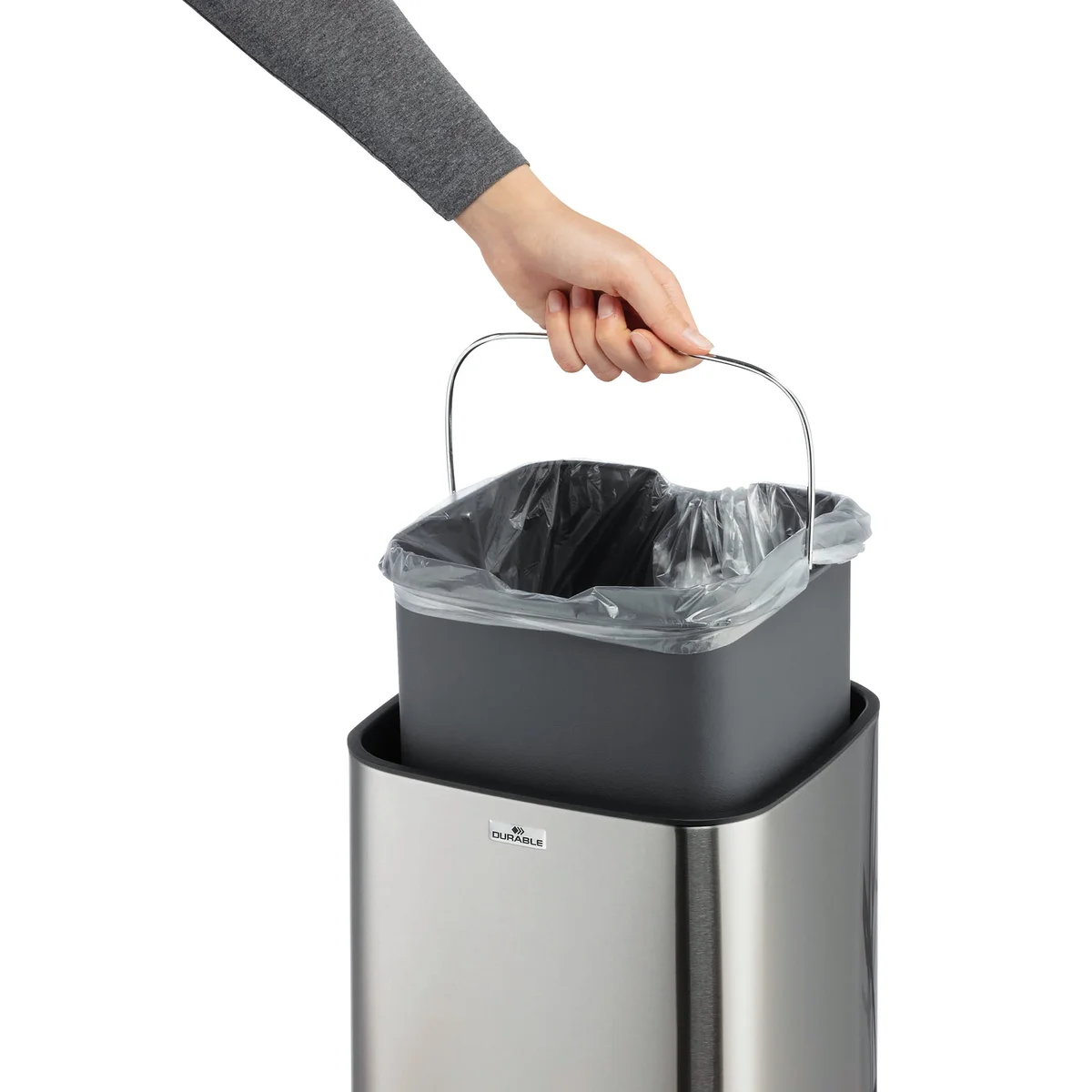 Durable Sensor Waste Bin No Touch Square 12 Litre Silver 342123 - Image 2