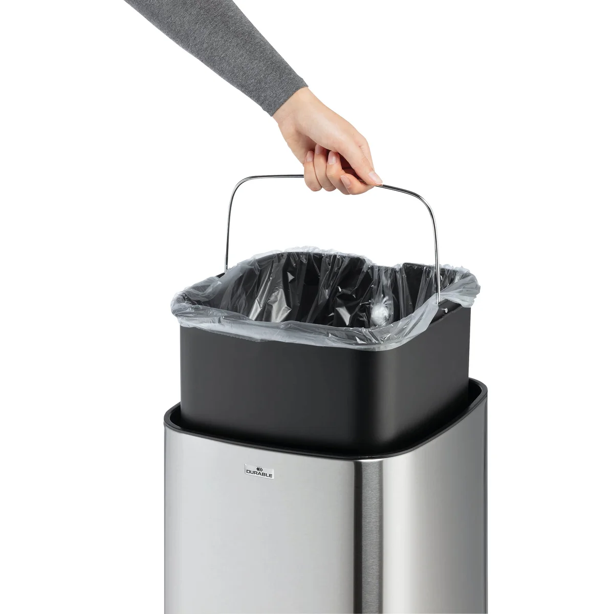 Durable Sensor Waste Bin No Touch Square 35 Litre Silver 342323 - Image 2