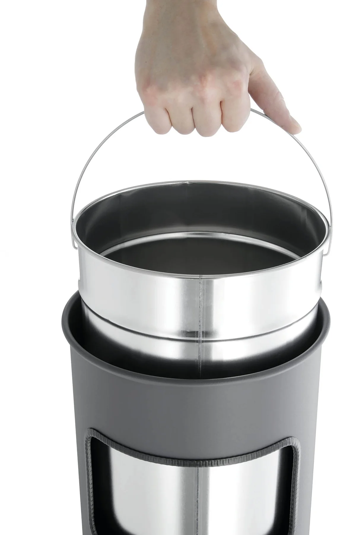 Durable Waste Bin 17 Litre Round With Ashtray Silver 333023 - Image 2