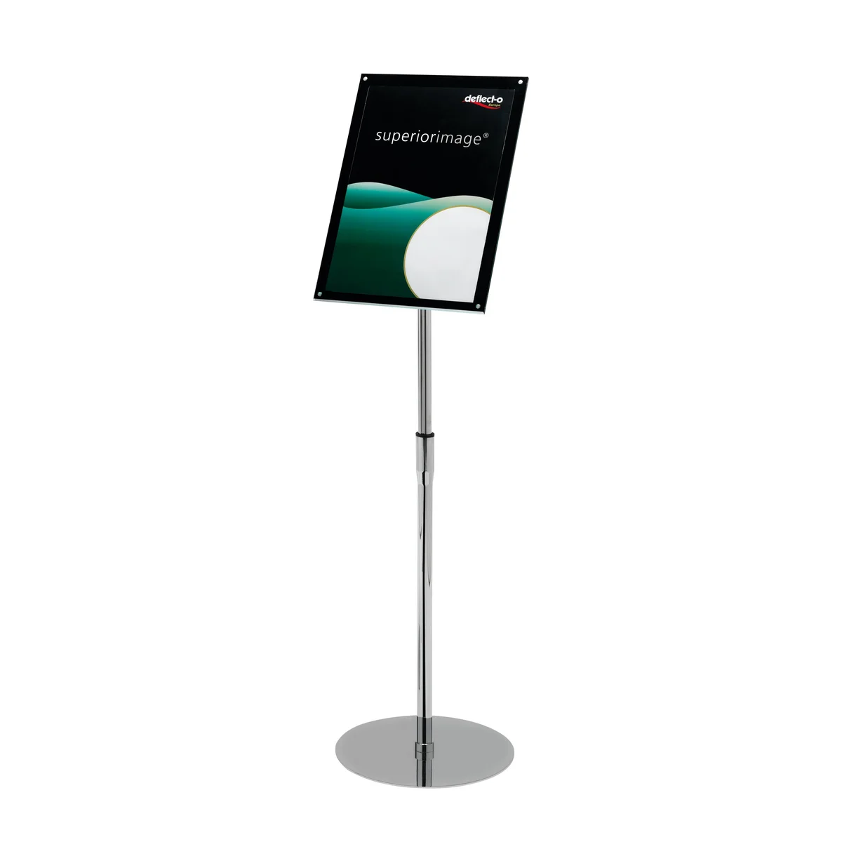 Deflecto Chrome Bevelled Floor Sign Holder A3 DE790645 - Image 1