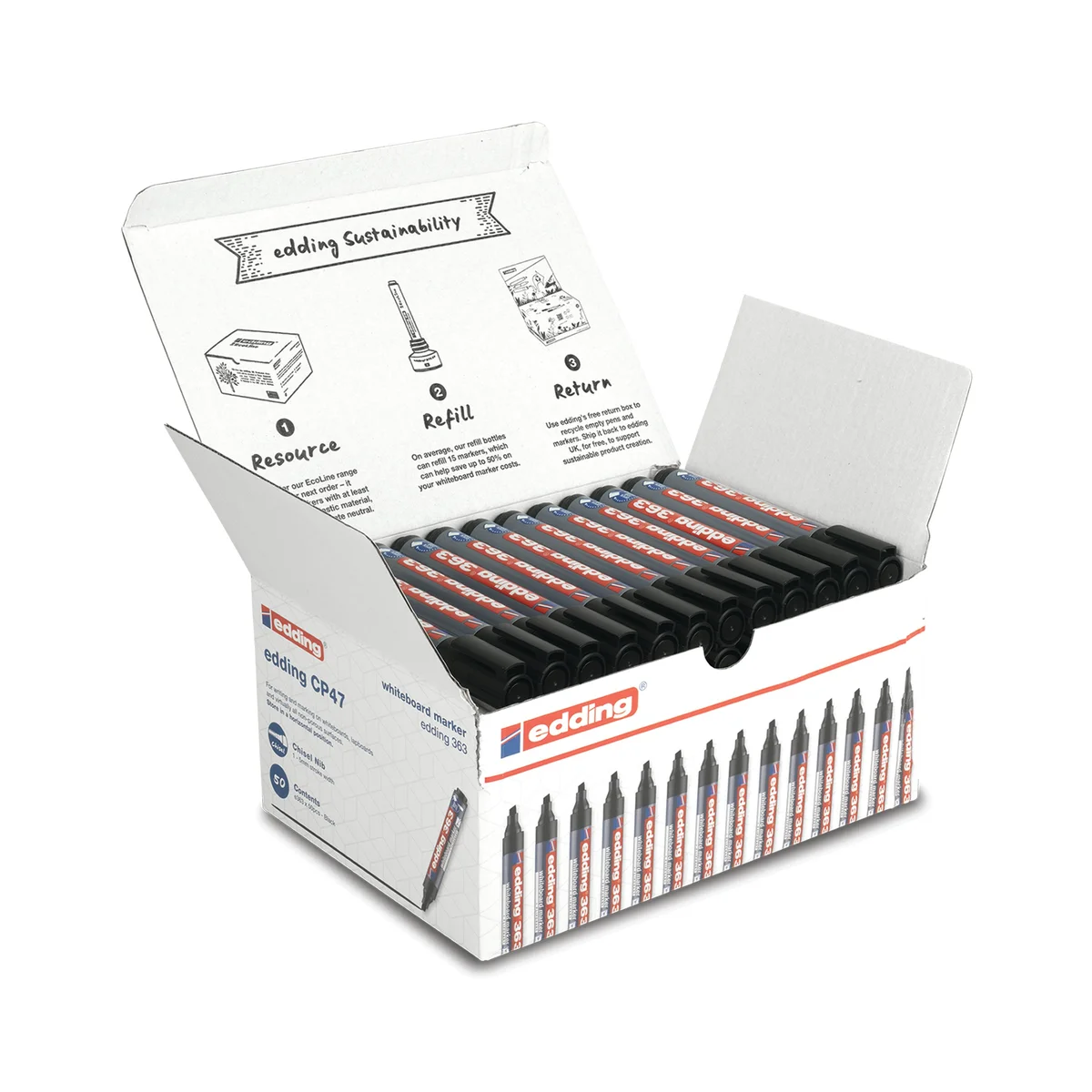 Edding Boardmarker 363 Whiteboard Markers Black (Pack of 50) 4-CP47 - Image 1