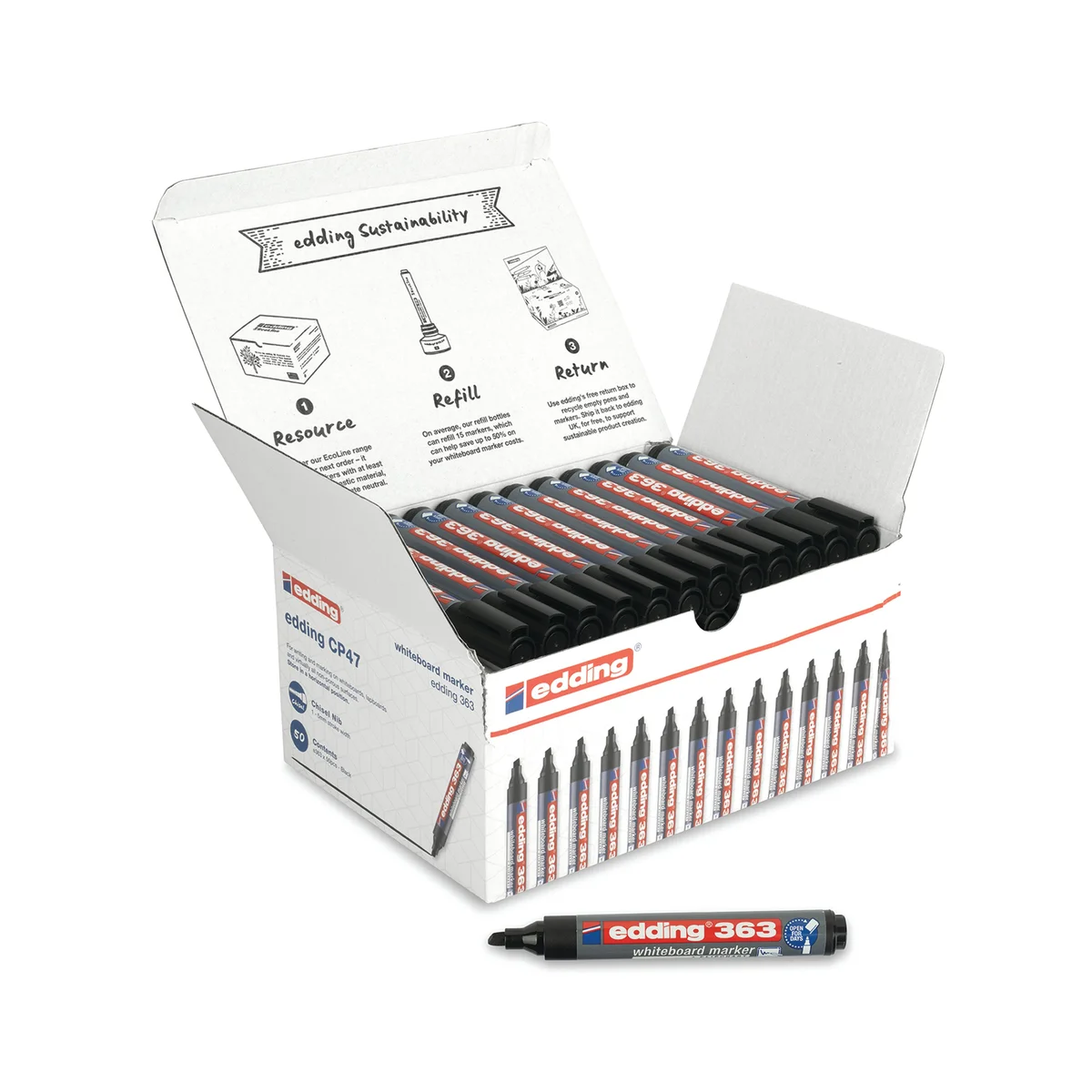 Edding Boardmarker 363 Whiteboard Markers Black (Pack of 50) 4-CP47 - Image 2