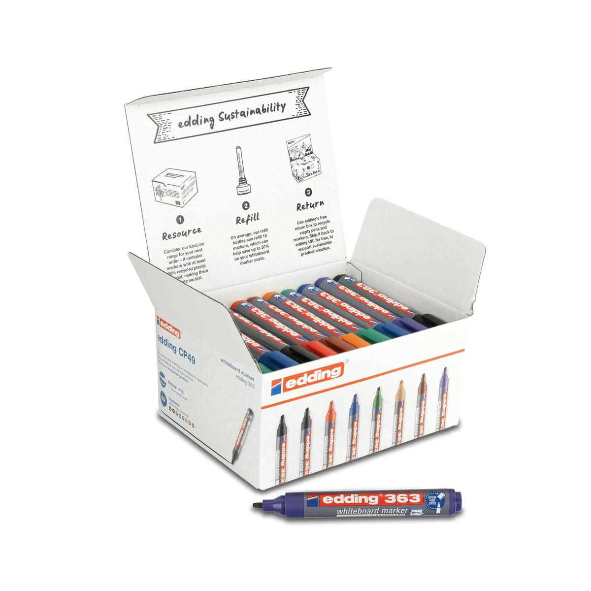 Edding Boardmarker 363 Whiteboard Markers Assorted (Pack of 50) 4-CP49 - Image 2