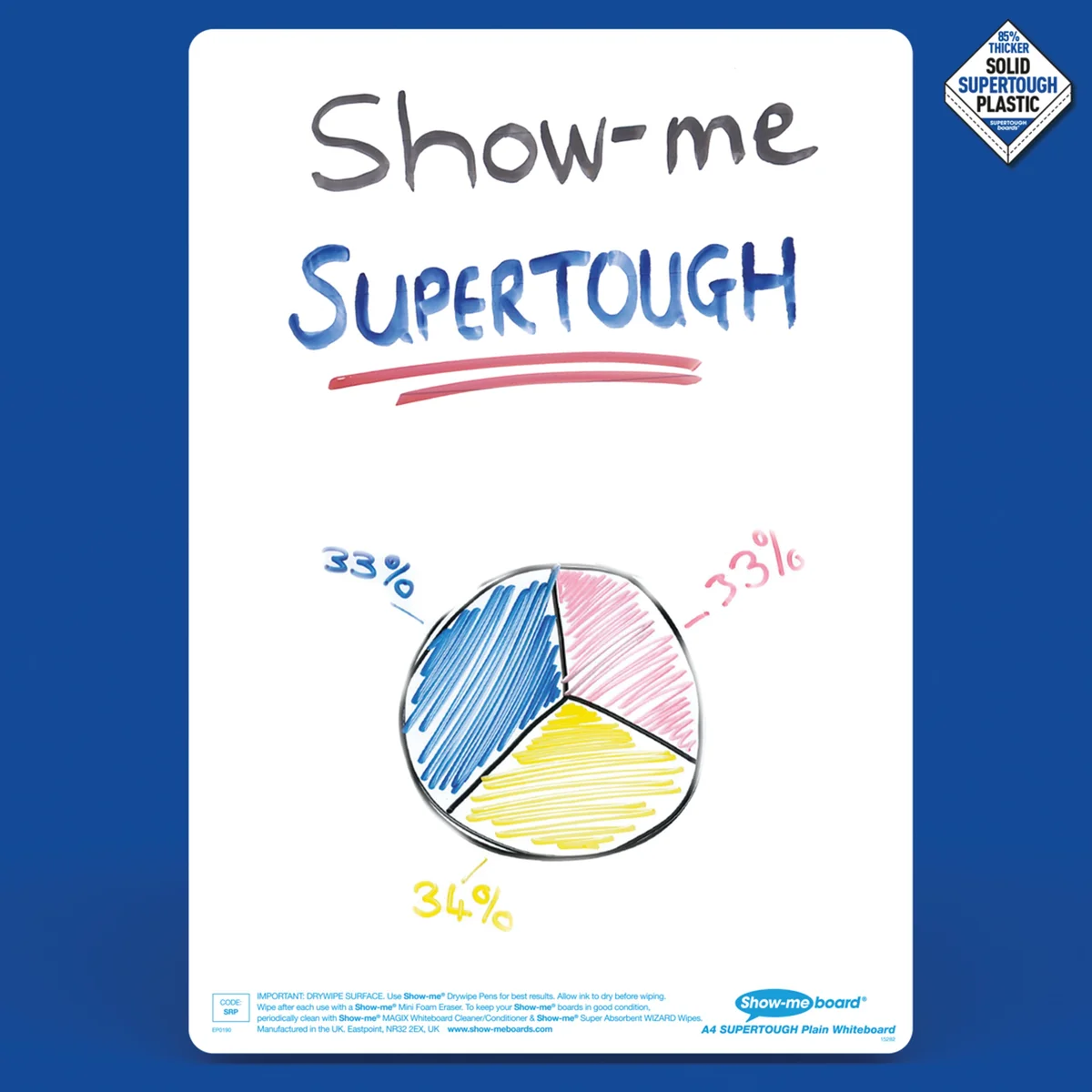 Show-me SUPERTOUGH A4 Whiteboards Plain/Plain Bulk Box (100 boards pens/erasers + FOC Cleaner) B/SRP - Image 2