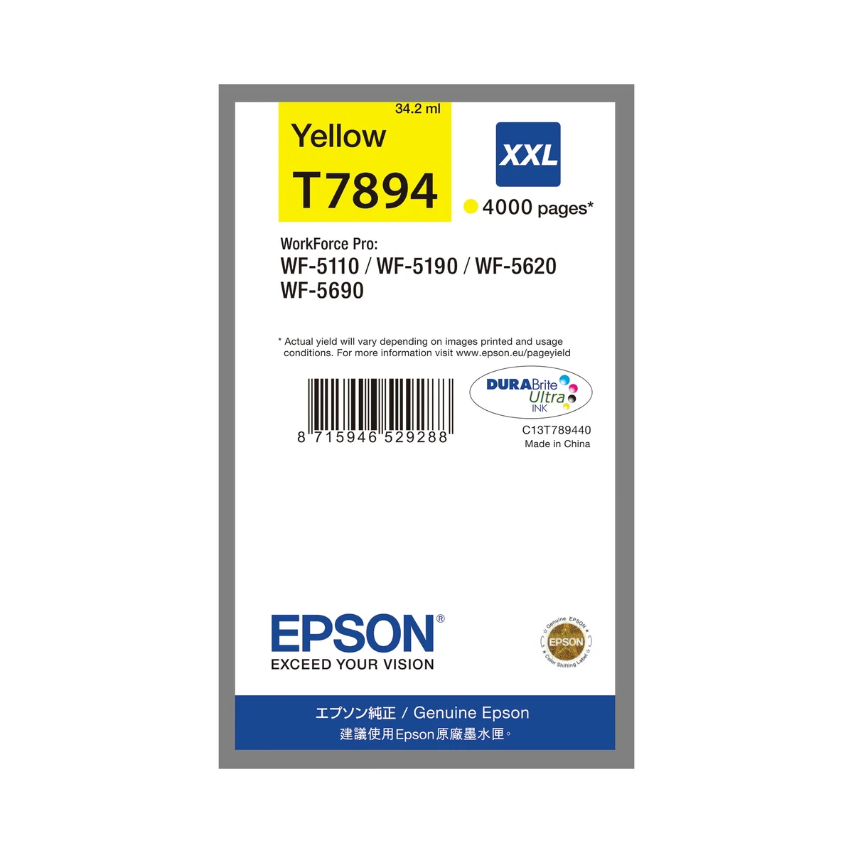 Epson T7894 DURABrite Ultra Ink Cartridge Extra High Yield Yellow C13T789440 - Image 2