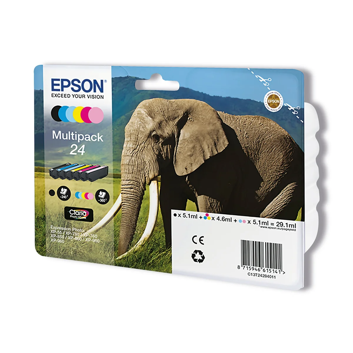 Epson 24 Elephant Claria Photo HD Ink Cartridge CMYK/Light Cyan/Light Magenta Multipack C13T24284011 - Image 2