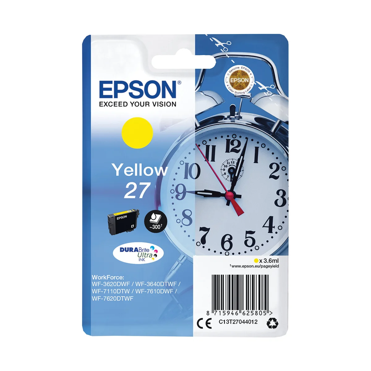 Epson 27 Alarm Clock DURABrite Ultra Ink Cartridge Yellow C13T27044012