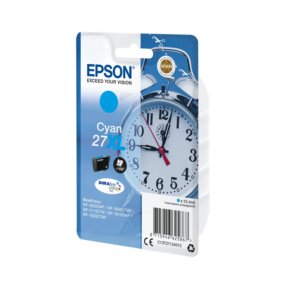 Epson 27XL Alarm Clock DURABrite Ultra Ink Cartridge High Yield Cyan C13T27124012 - Image 2