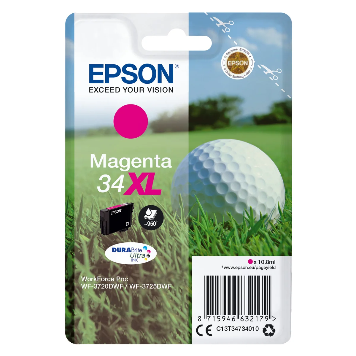 Epson 34XL Golf Ball DURABrite Ultra Ink Cartridge High Yield Magenta C13T34734010