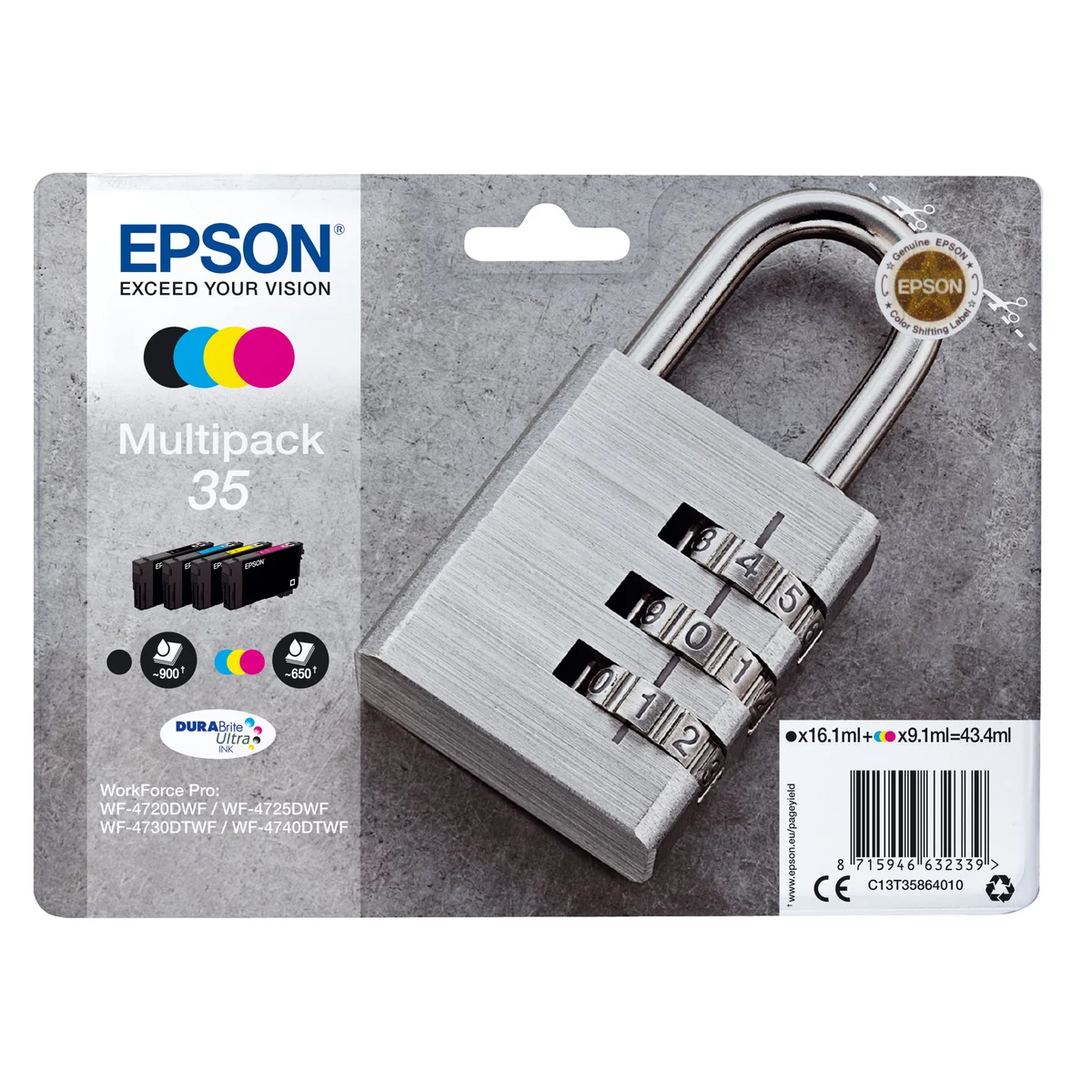Epson 35 Padlock DURABrite Ultra Ink Cartridge CMYK Multipack C13T35864010