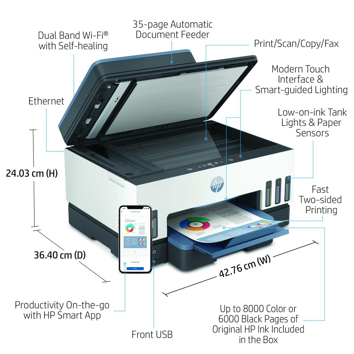 HP Smart Tank 7305 A4 3-in-1 Wireless Colour Inkjet Printer 28B75A#BHC - Image 4