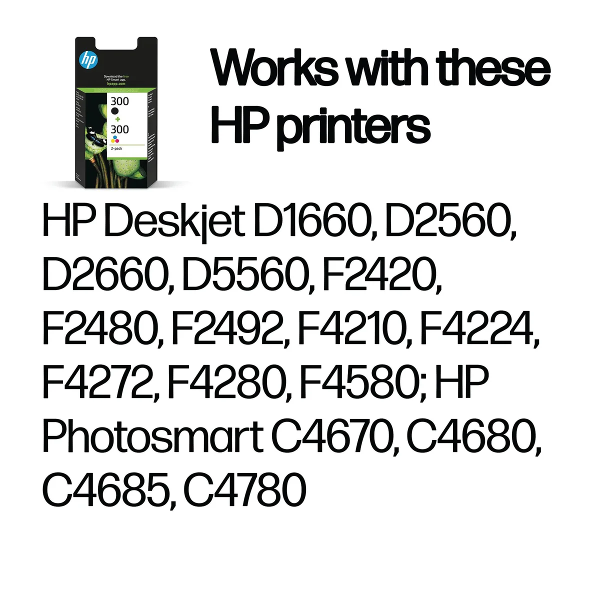 HP 300 Original Ink Cartridge 4-ml Black/Tri-color CN637EE - Image 2