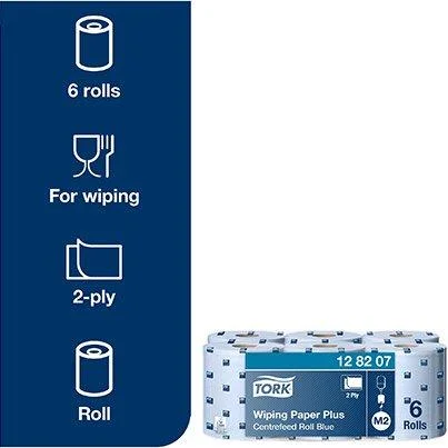 Tork M2 Centrefeed Wiping Paper Plus Blue Roll (Pack of 6) - Image 3