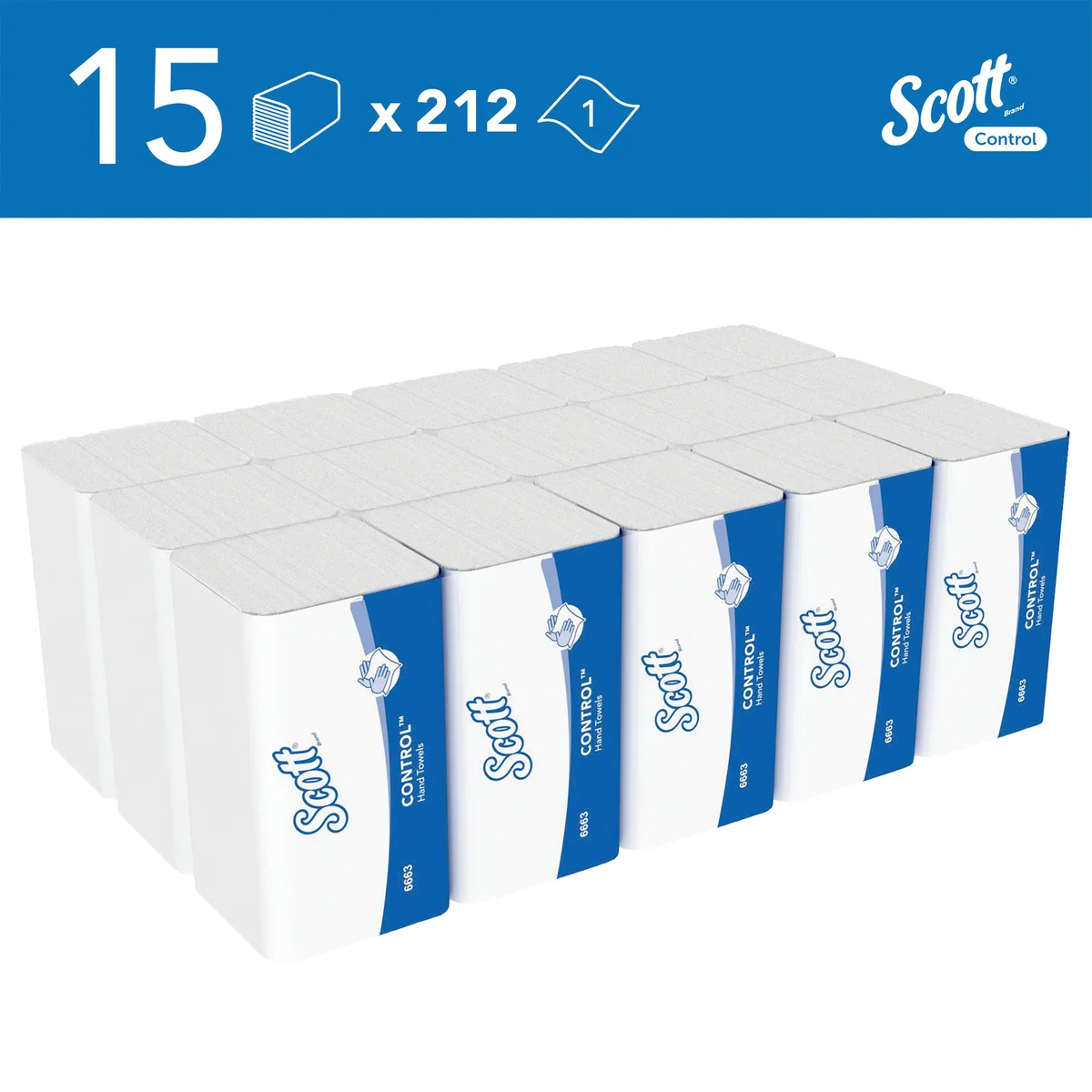 Scott Control Interfold M-Fold Hand Towels 1-Ply x212 Towels White (Pack of 15) 6663 - Image 2