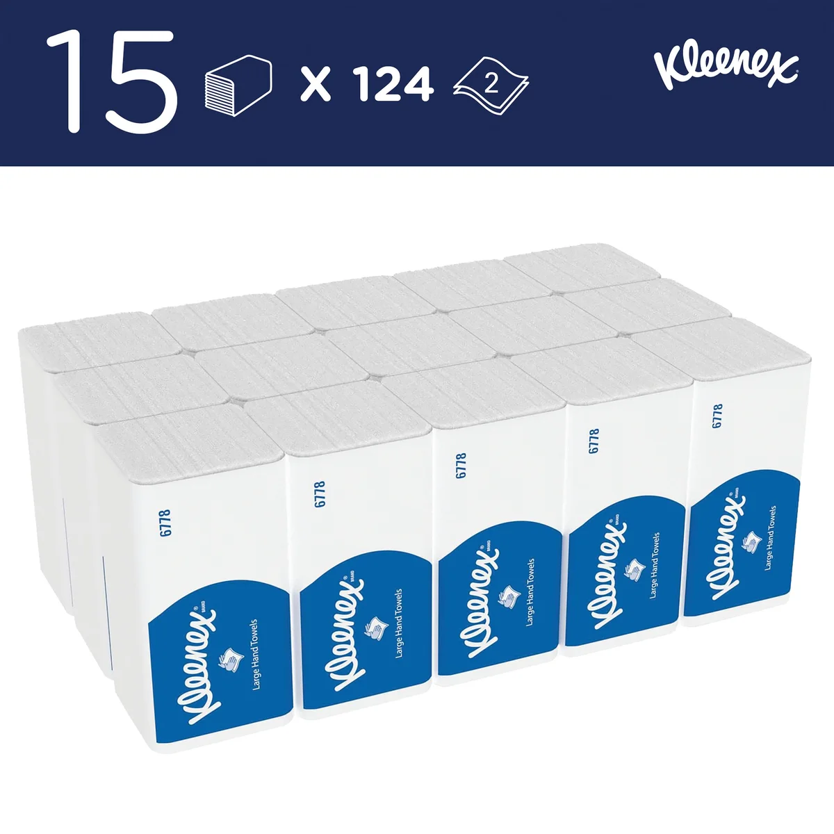 Kleenex Large Interfold V-Fold Paper Hand Towels 2-Ply x124 Towels White (Pack of 15) 6778 - Image 2