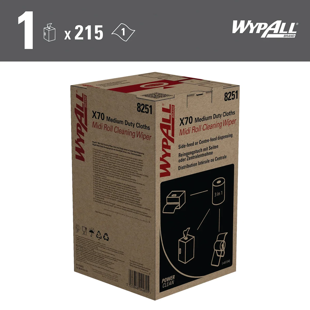 Wypall X70 Power Clean Medium Duty Cloths Midi Cleaning Wiper Roll x215 Cloths Blue 8251 - Image 2