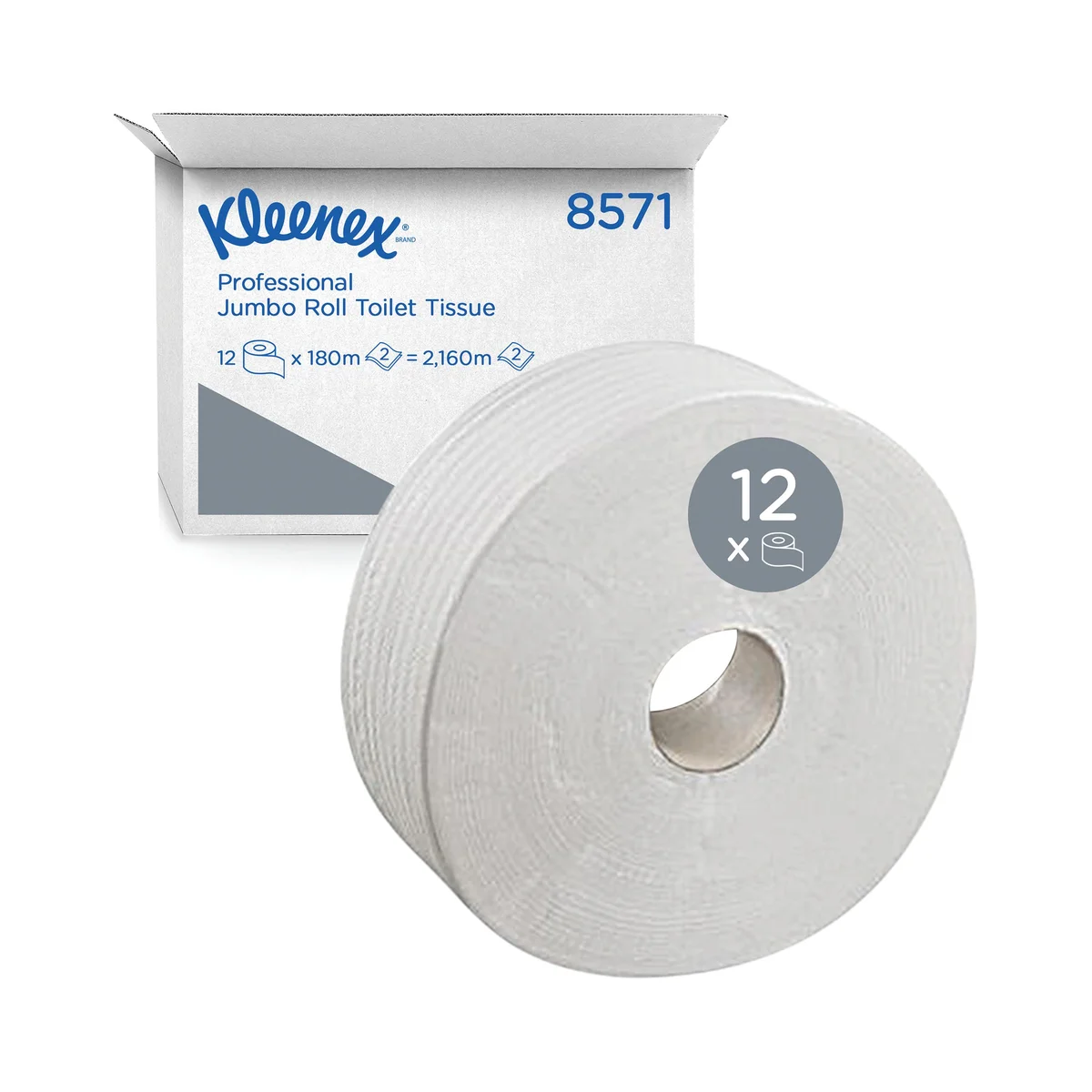 Kleenex Jumbo Toilet Roll 2-Ply 180m Long White (Pack of 12) 8571 - Image 3