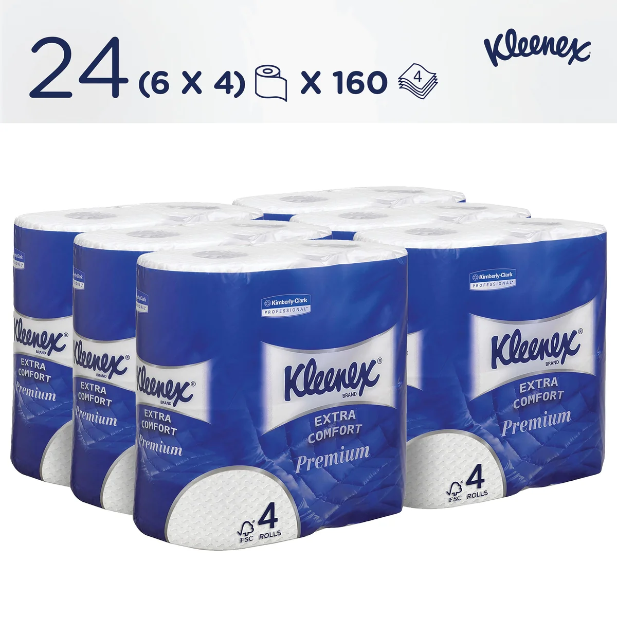 Kleenex Standard Paper Toilet Roll 4-Ply x160 Sheets White (Pack of 24) 8484 - Image 2