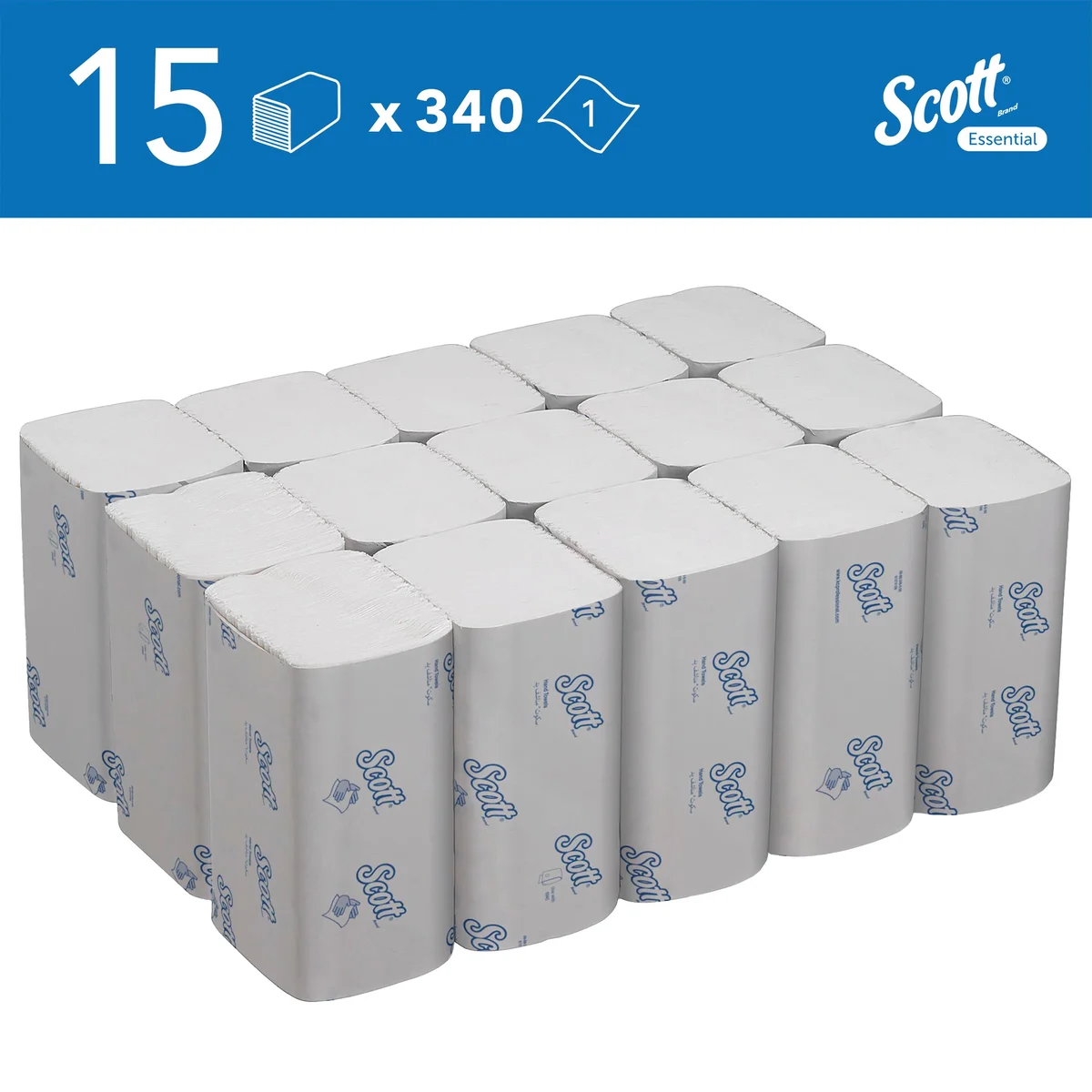 Scott Essential Interfold V-Fold Paper Hand Towel x340 Towels White (Pack of 15) 6617 - Image 2