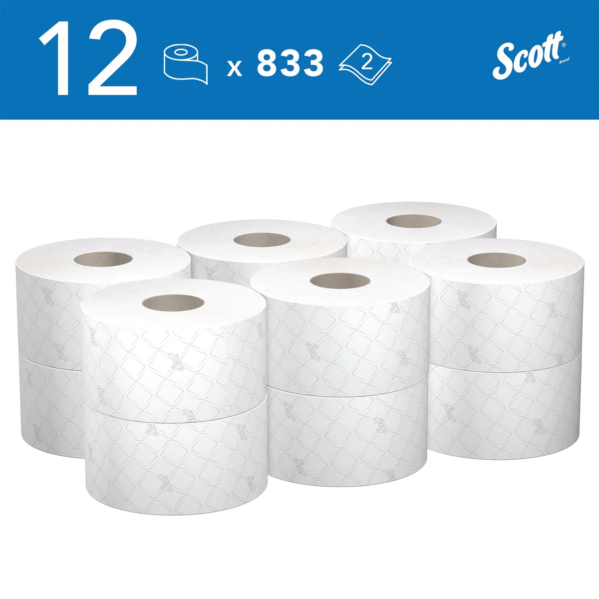 Scott Control Paper Toilet Tissue Centrefeed Roll 2-Ply x833 Sheets White (Pack of 12) 8591 - Image 2