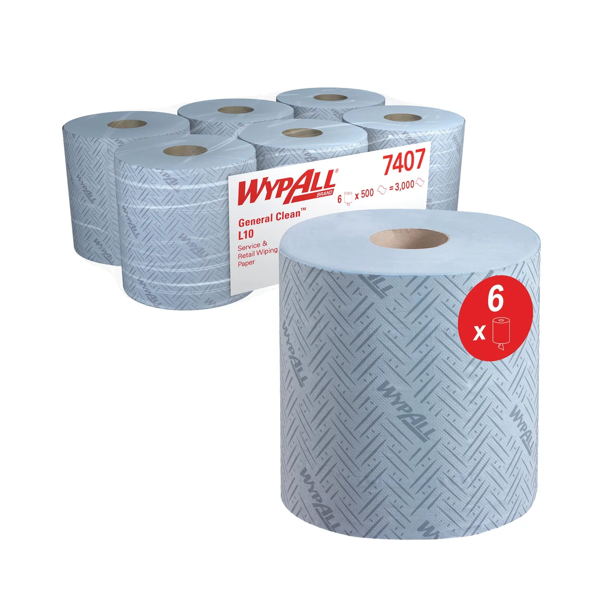 Wypall General Clean L10 Service and Retail Wiping Paper Roll 1-Ply x500 Blue (Pack of 6) 7407 - Image 2