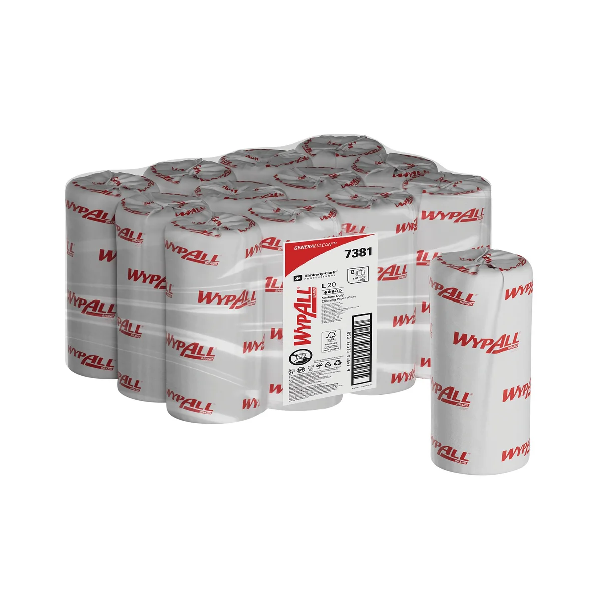 Wypall General Clean L20 Medium Duty Cleaning Paper Wipes 2-Ply x165 Wipes Blue (Pack of 12) 7381