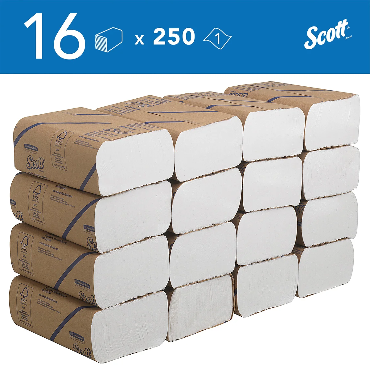 Scott Multi-Fold Paper Hand Towels 1-Ply x250 Sheets White (Pack of 16) 3749 - Image 2