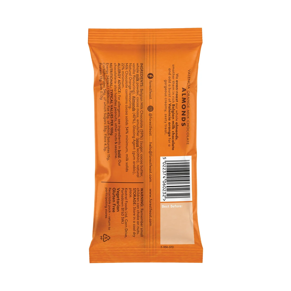 Forest Feast Valencia Orange Milk Chocolate Almonds Impulse 40g (Pack of 12) 06024 - Image 2
