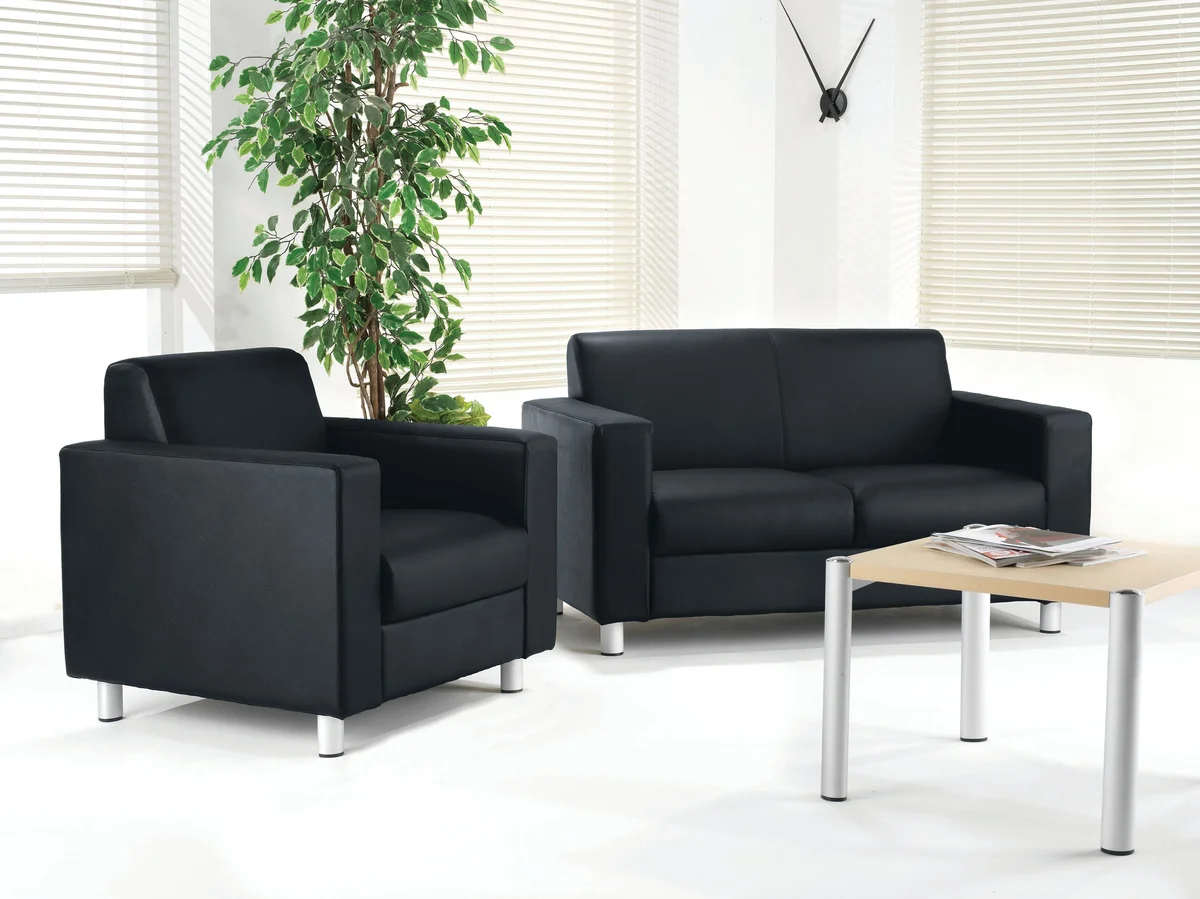 Avior Executive Reception 1340x740x810mm Sofa Leather Faced Black KF03530 - Image 2