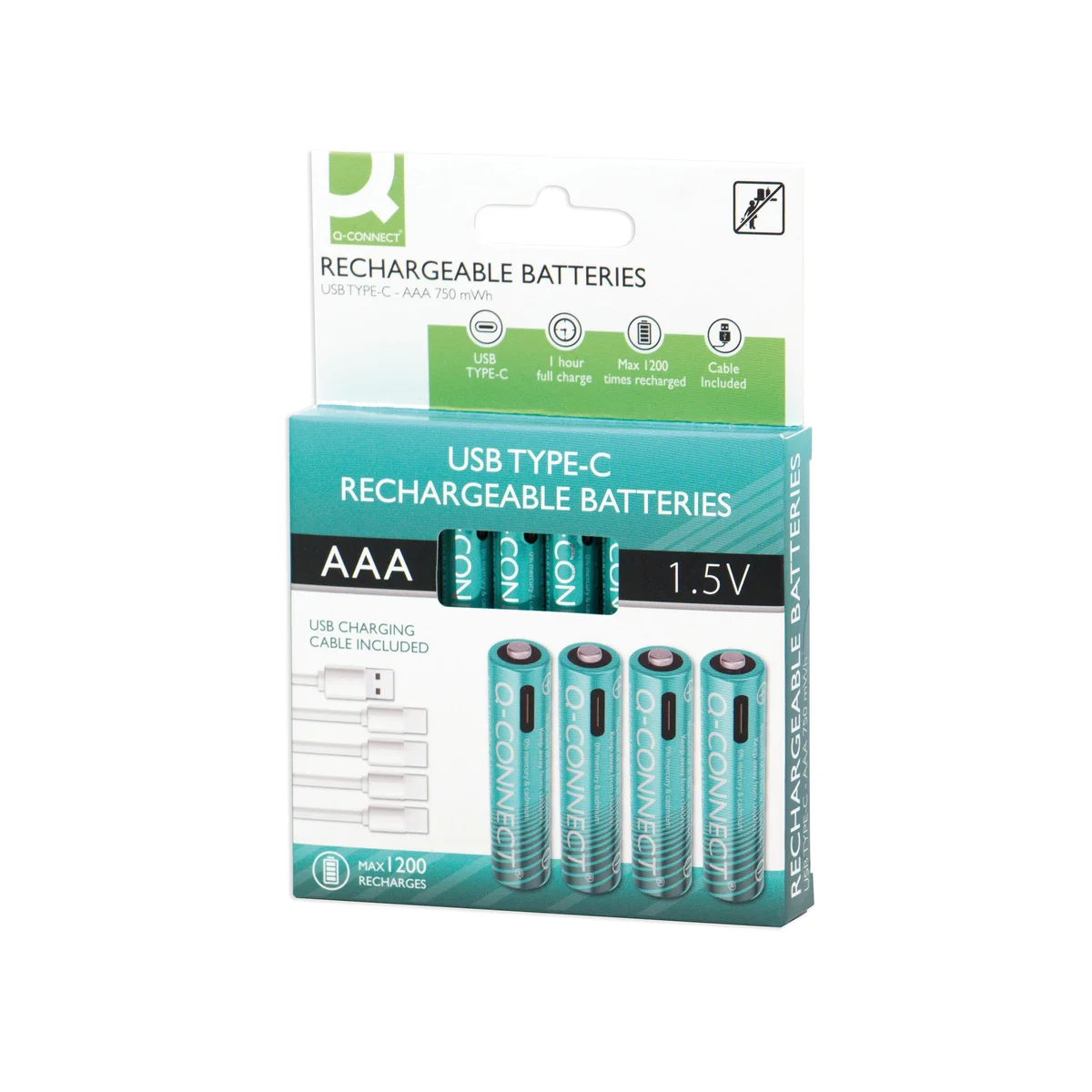Q-Connect AAA LR03 USB-C Rechargeable Batteries 1.5V (Pack of 4) KF14130