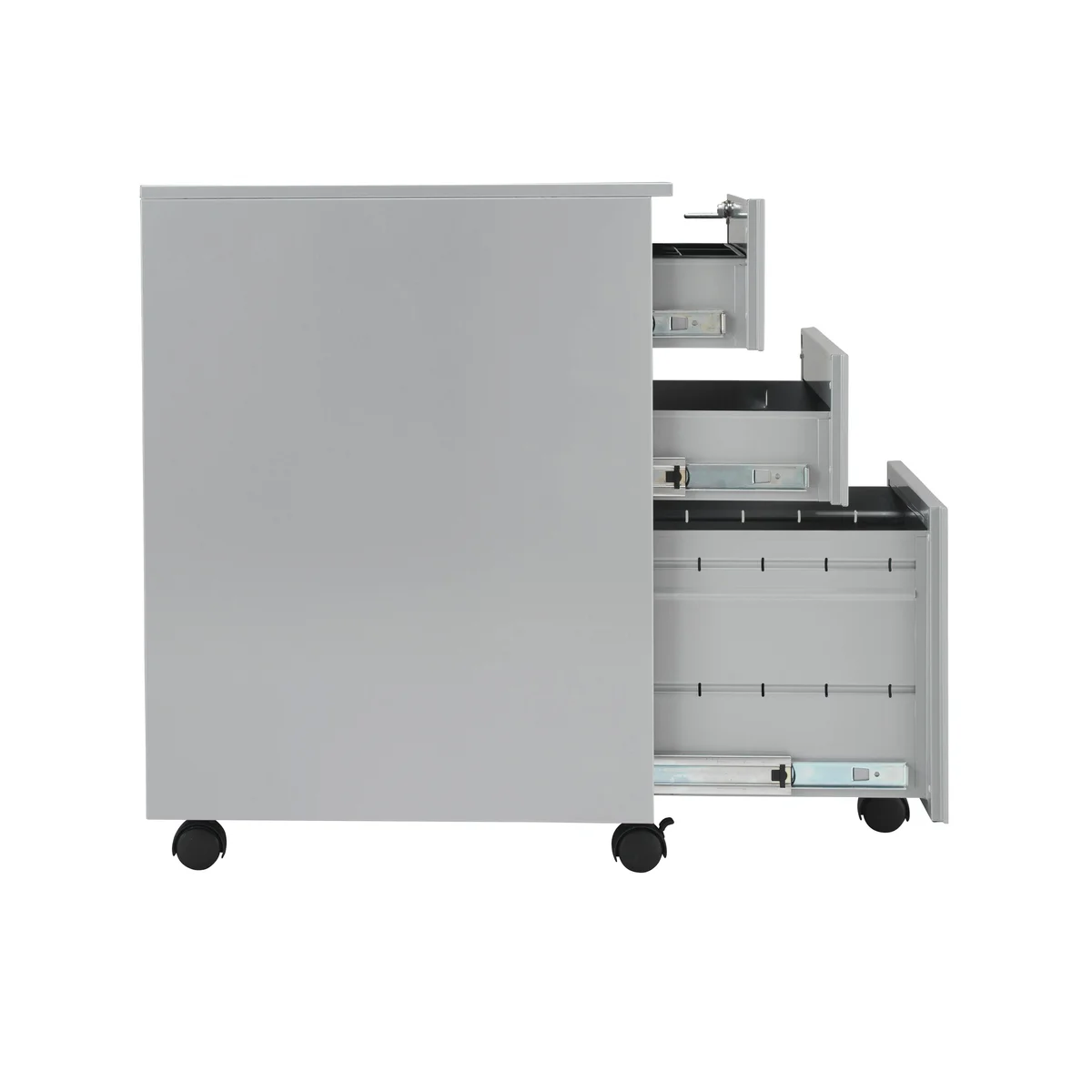 Jemini 3 Drawer Mobile Pedestal Steel 380x470x615mm Silver KF74155 - Image 3