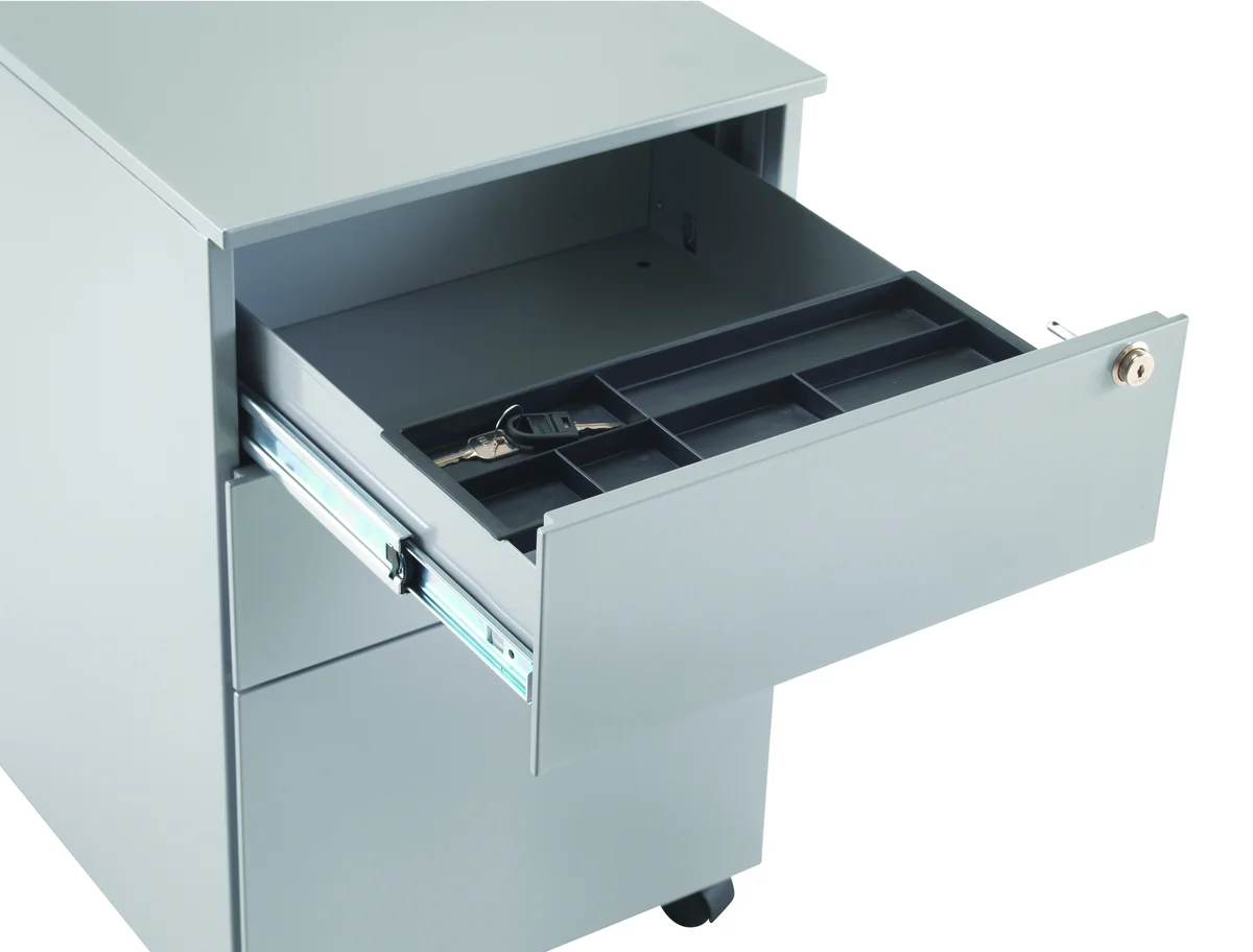 Jemini 3 Drawer Mobile Pedestal Steel 380x470x615mm Silver KF74155 - Image 4