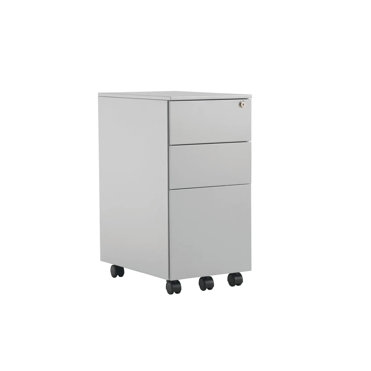 Jemini 3 Drawer Mobile Pedestal Slimline Steel 300x470x615mm Silver KF74157 - Image 1