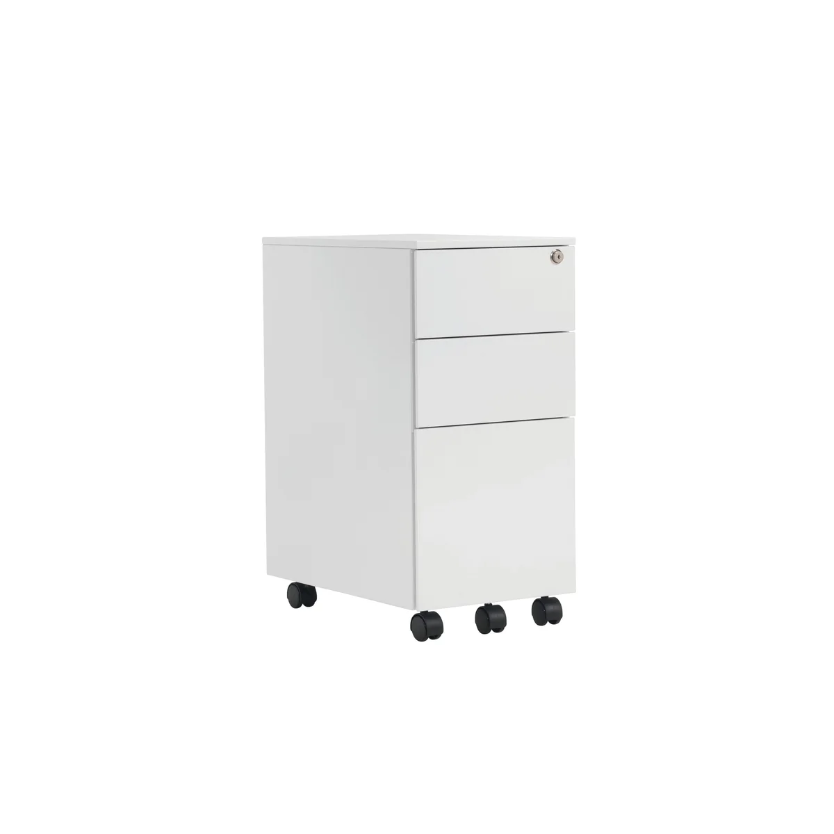 Jemini 3 Drawer Mobile Pedestal Slimline Steel 300x470x615mm White KF74158 - Image 1