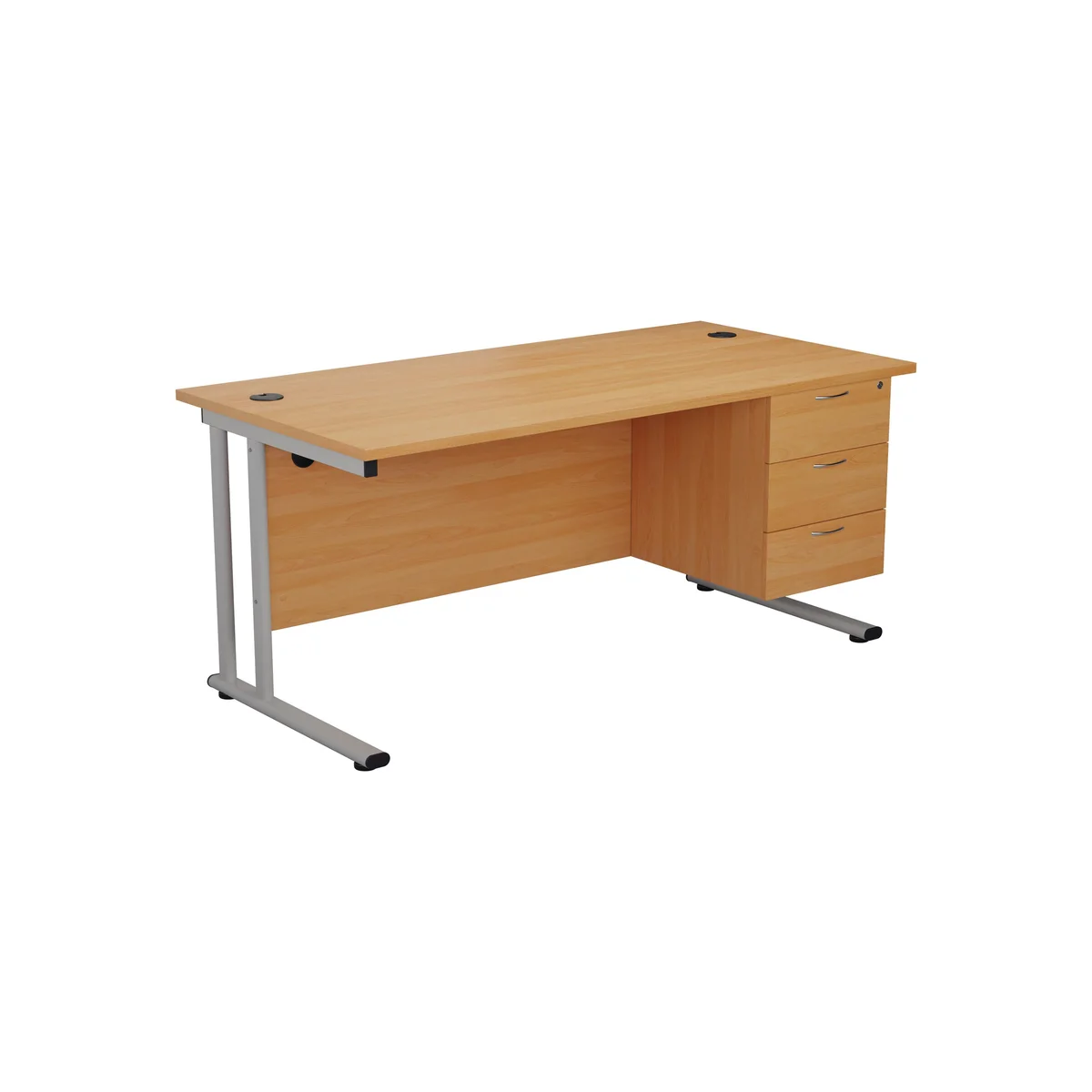 Jemini 3 Drawer Fixed Pedestal 400x655x495mm Grey Oak KF74419 - Image 1