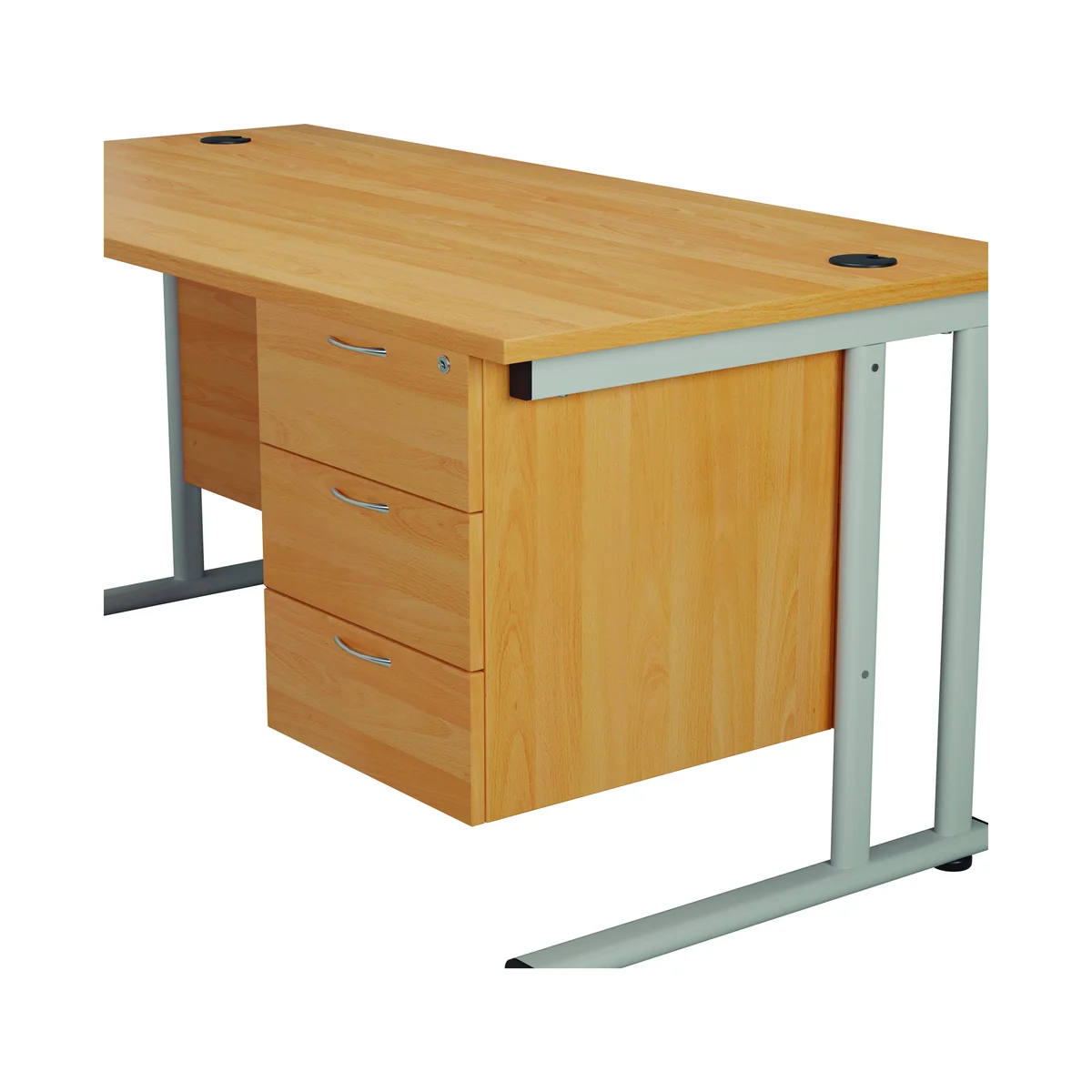 Jemini 3 Drawer Fixed Pedestal 400x655x495mm Grey Oak KF74419 - Image 4