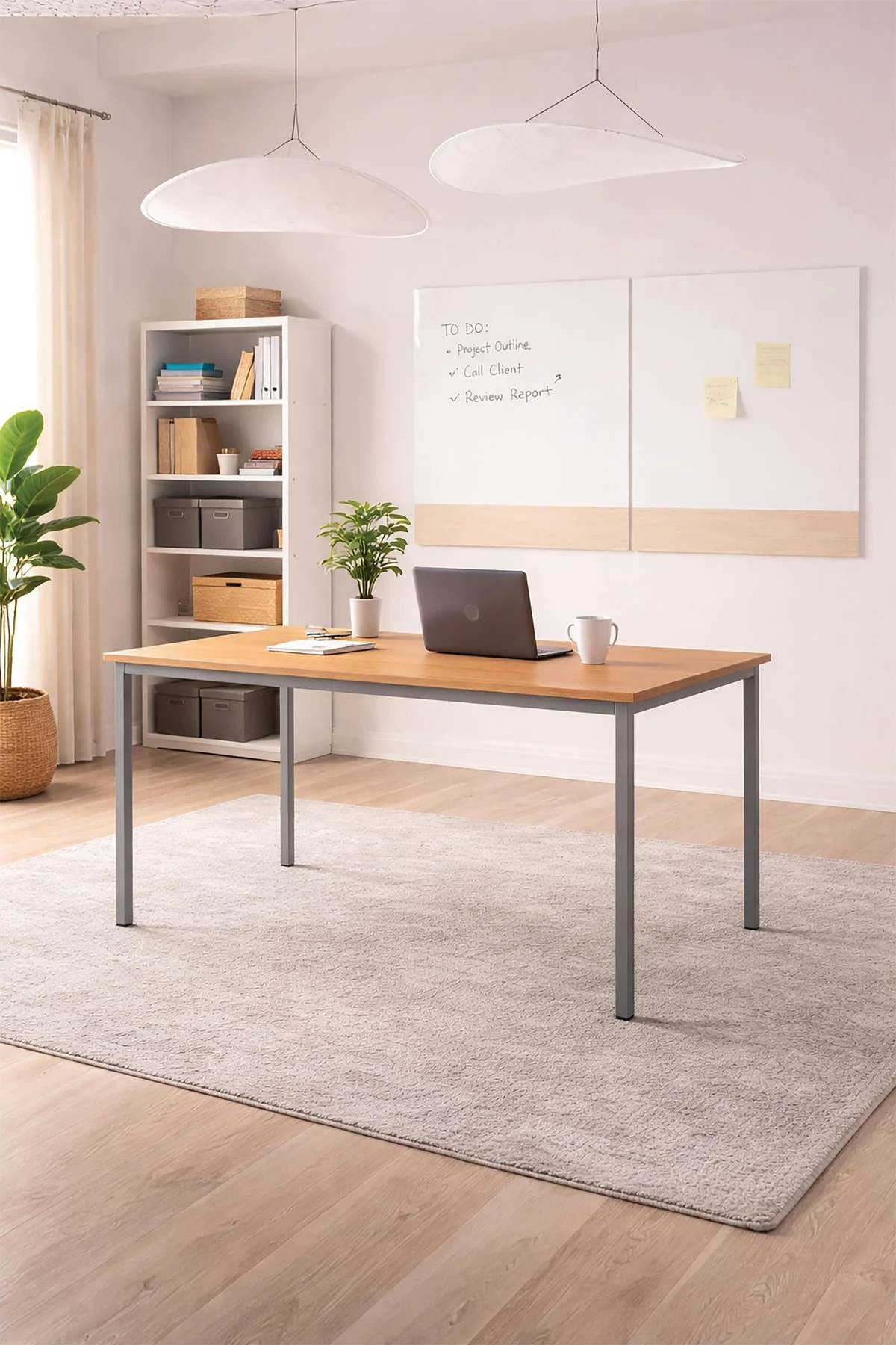 5 Star Modara 18mm Multipurpose Table 1500x800x730mm Beech/Silver KF78095 - Image 2