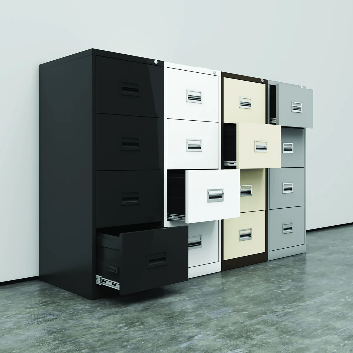Talos 4 Drawer Filing Cabinet 465x620x1300mm Black TCS4FC-BK - Image 4