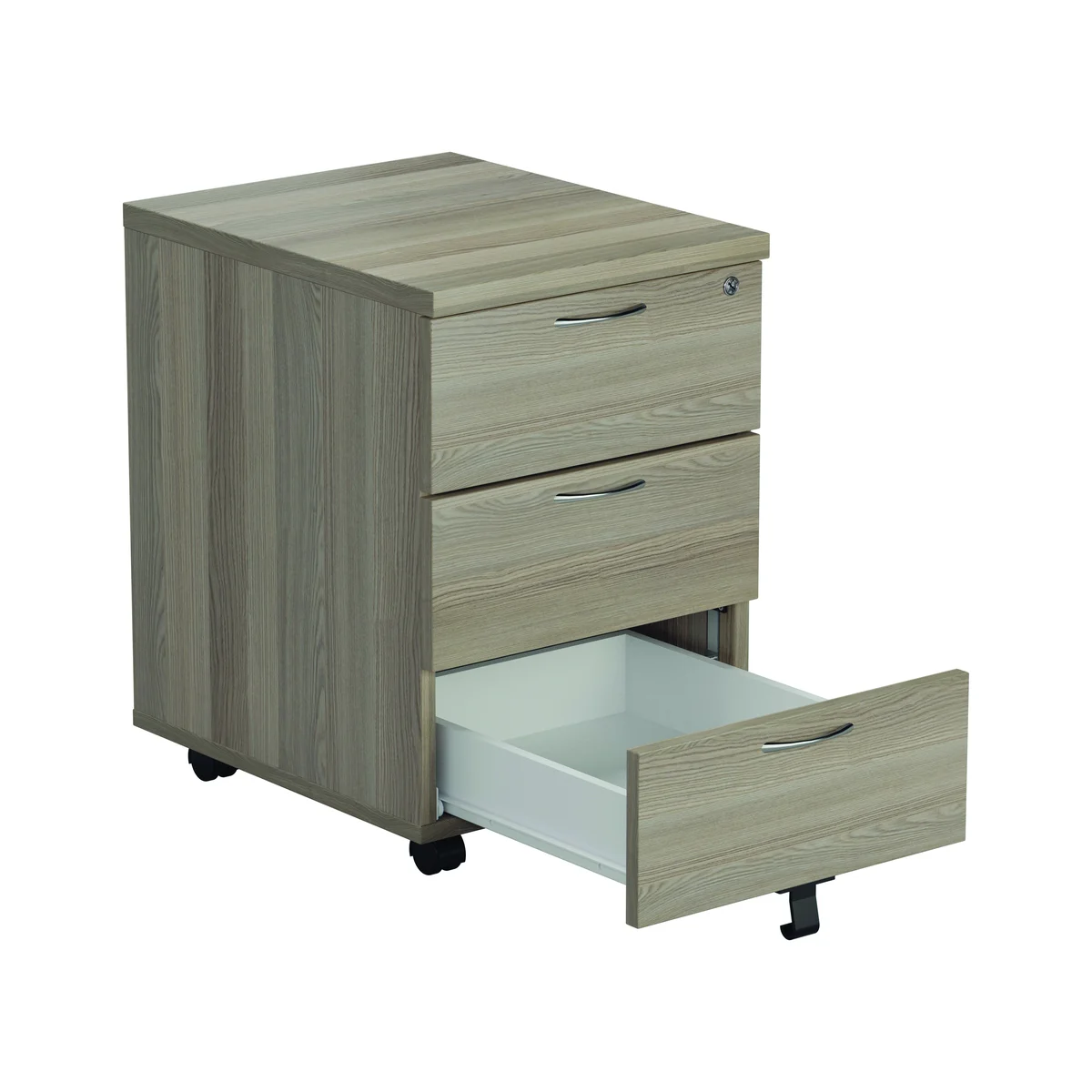 Jemini 3 Drawer Mobile Pedestal 400x500x595mm Grey Oak KF78945 - Image 4