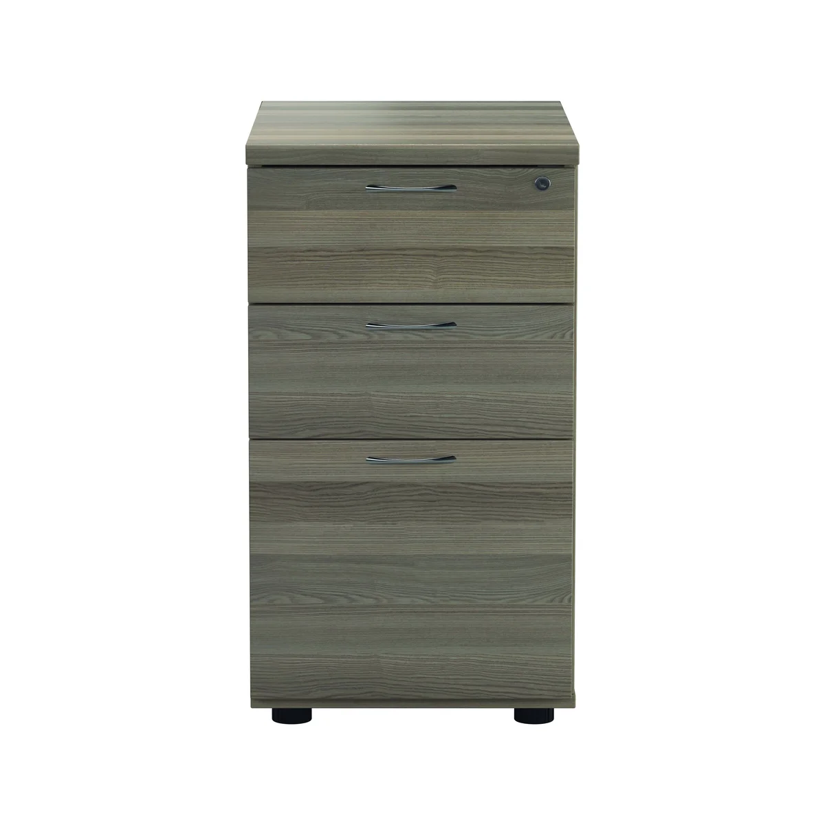 Jemini 3 Drawer Desk High Pedestal 404x600x730mm Grey Oak KF78949 - Image 4