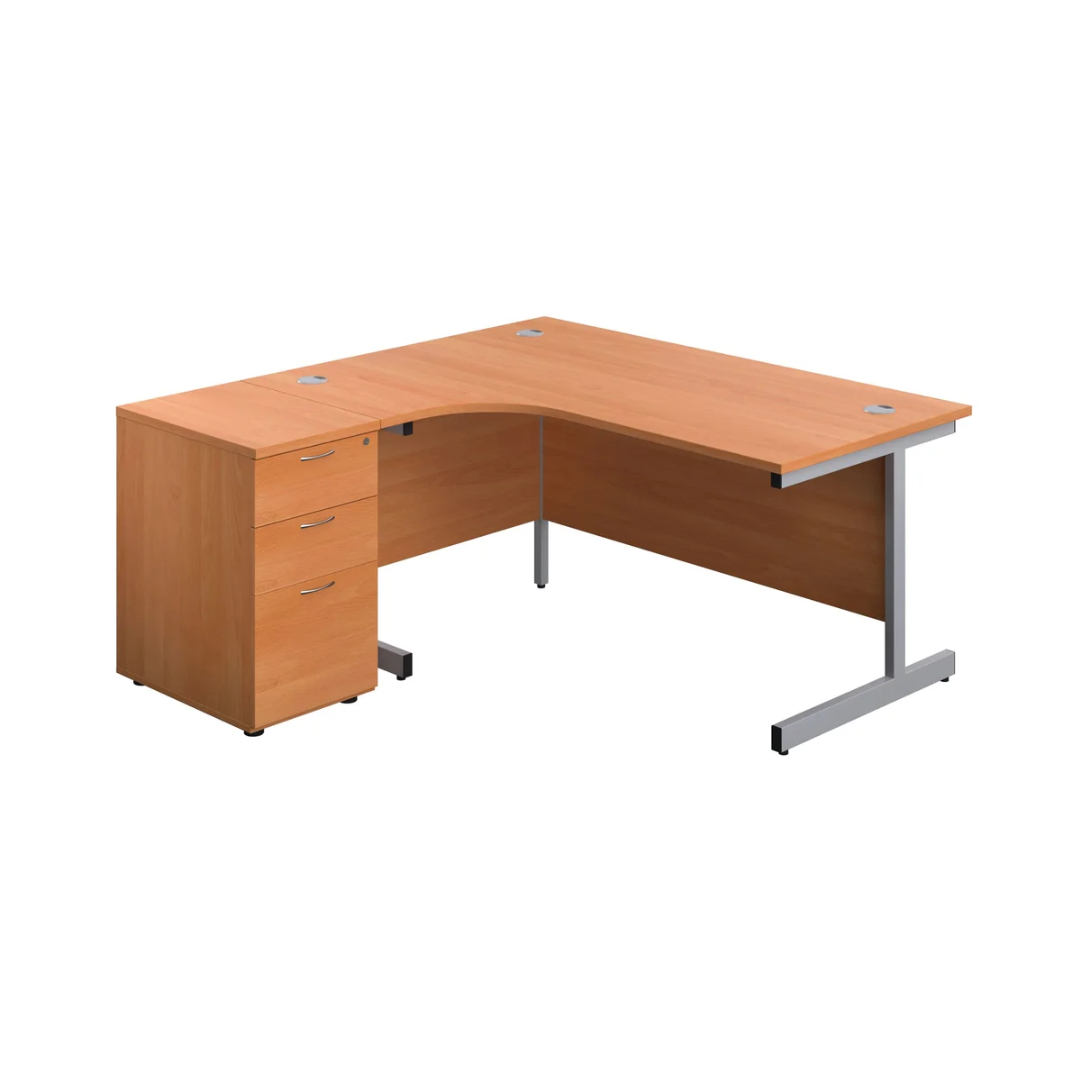 First Radial Left Hand Desk with Pedestal 1600x800-1200mm Beech/Silver KF803256 - Image 1