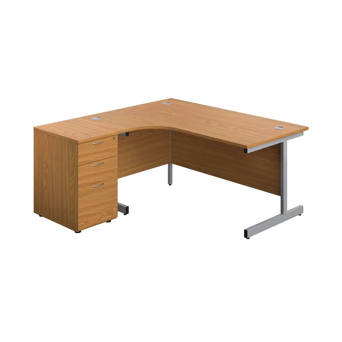 First Radial Left Hand Desk with Pedestal 1600x800-1200mm Nova Oak/Silver KF803263 - Image 1