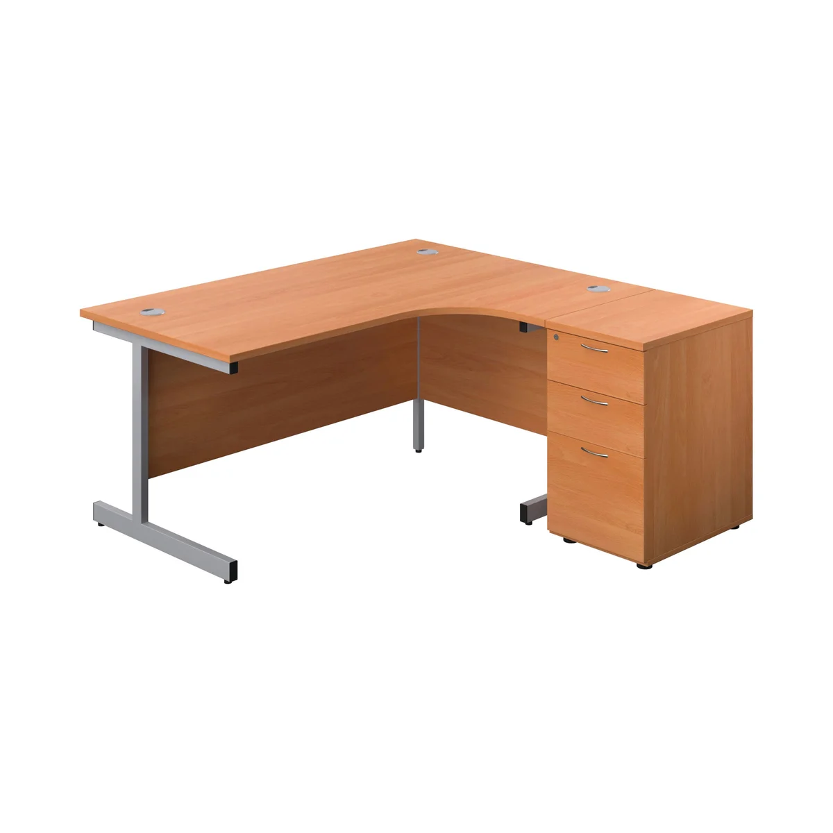 First Radial Right Hand Desk with Pedestal 1600x800-1200mm Beech/Silver KF803287 - Image 1