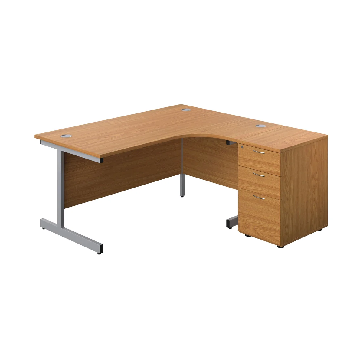 First Radial Right Hand Desk with Pedestal 1600x800-1200mm Oak/Silver KF803294 - Image 1
