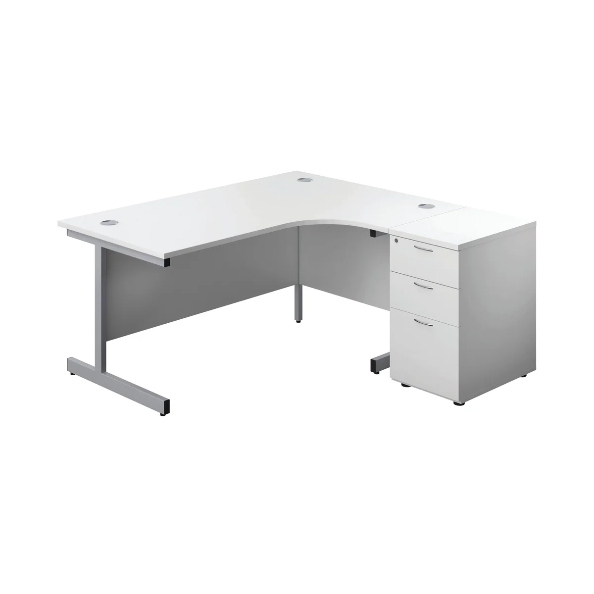 First Radial Right Hand Desk with Pedestal 1600x800-1200mm White/Silver KF803300 - Image 1