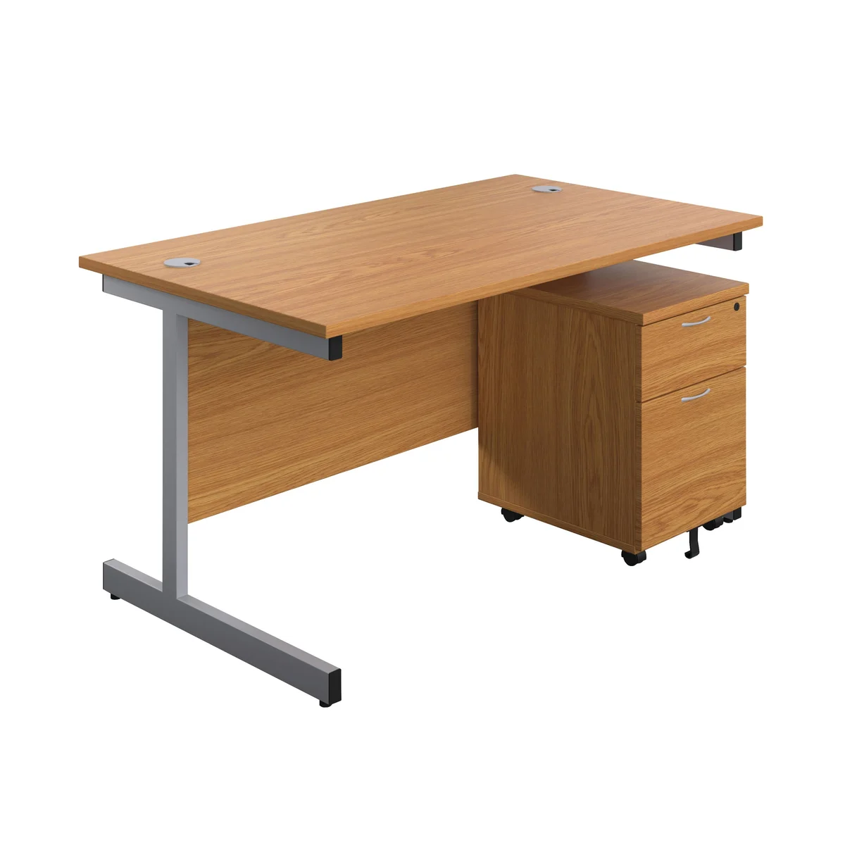 First Single Desk with 2 Drawer Pedestal 1600x800 Nova Oak/Silver KF803560 - Image 1