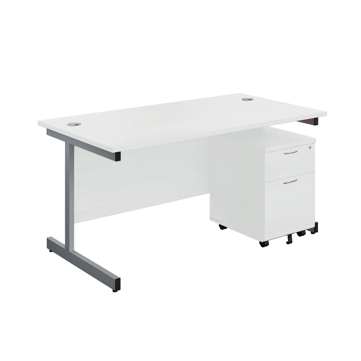 First Single Desk with 2 Drawer Pedestal 1600x800mm White/Silver KF803577 - Image 1