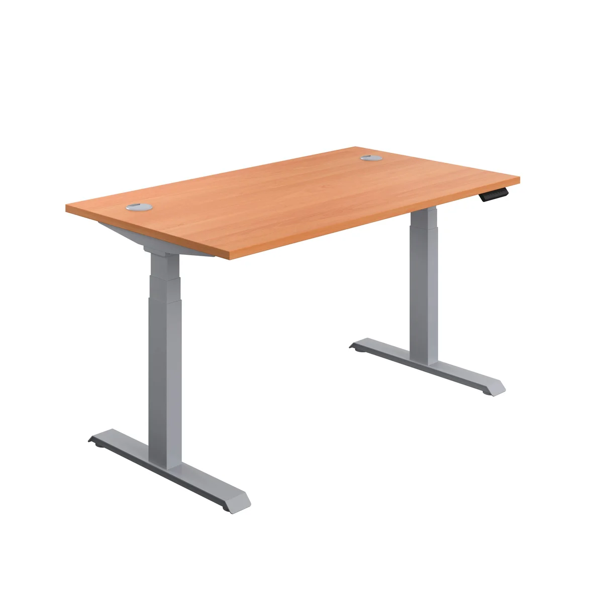 Jemini Sit/Stand Height Adjustable Desk with Cable Ports 1200x800x630-1290mm Beech/Silver KF809685 - Image 1