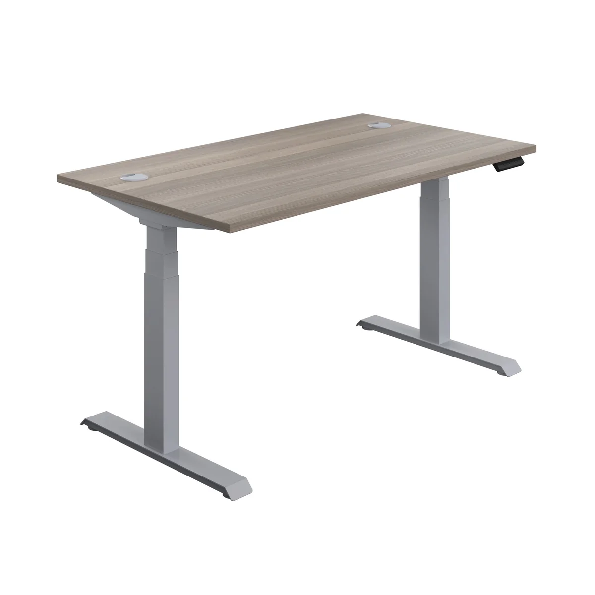 Jemini Sit/Stand Height Adjustable Desk with Cable Ports 1200x800x630-1290mm Grey Oak/Slv KF809708